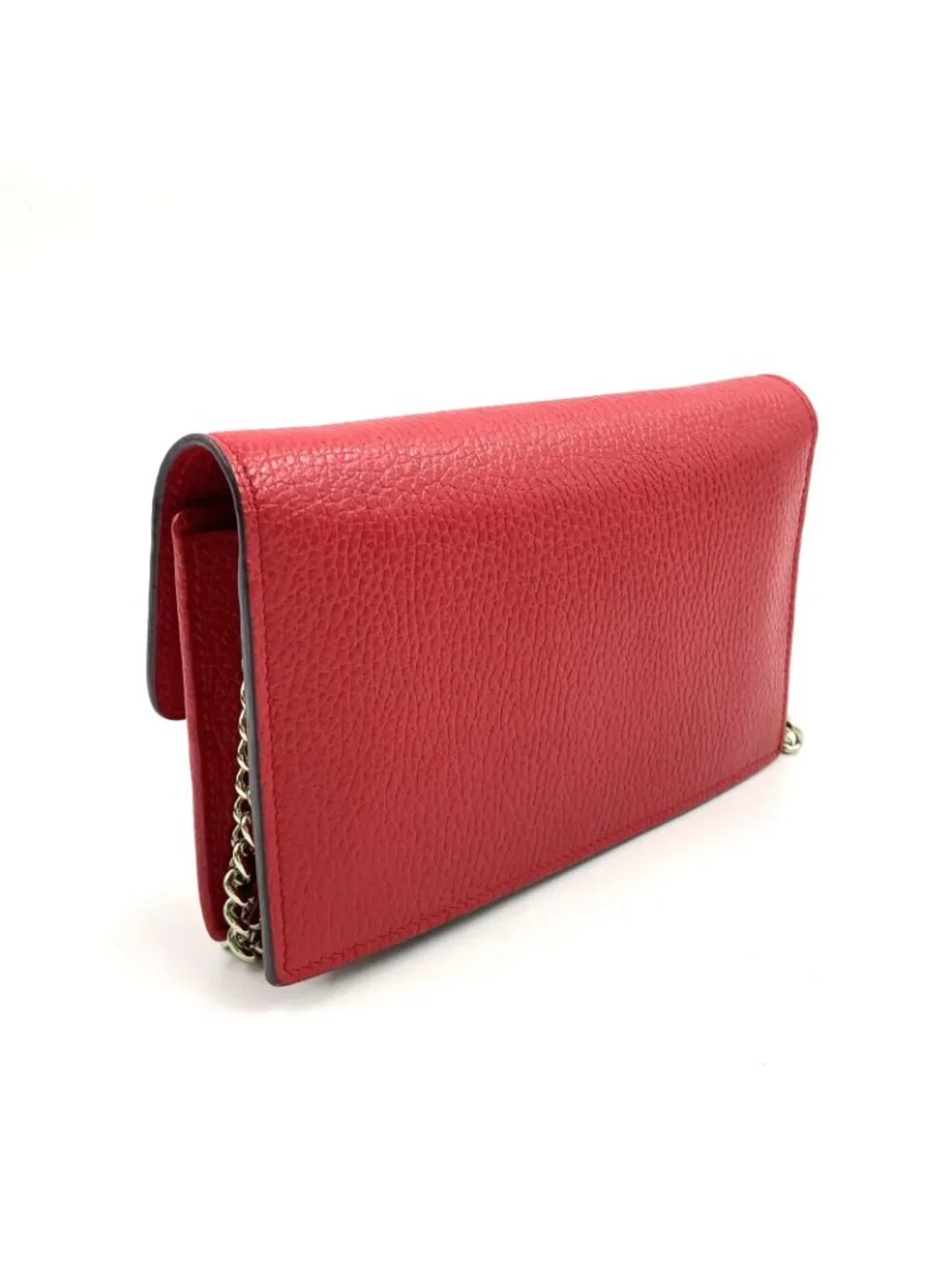 Gucci Interlocking G Logo Leather Red Chain Shoulder Bag Gold